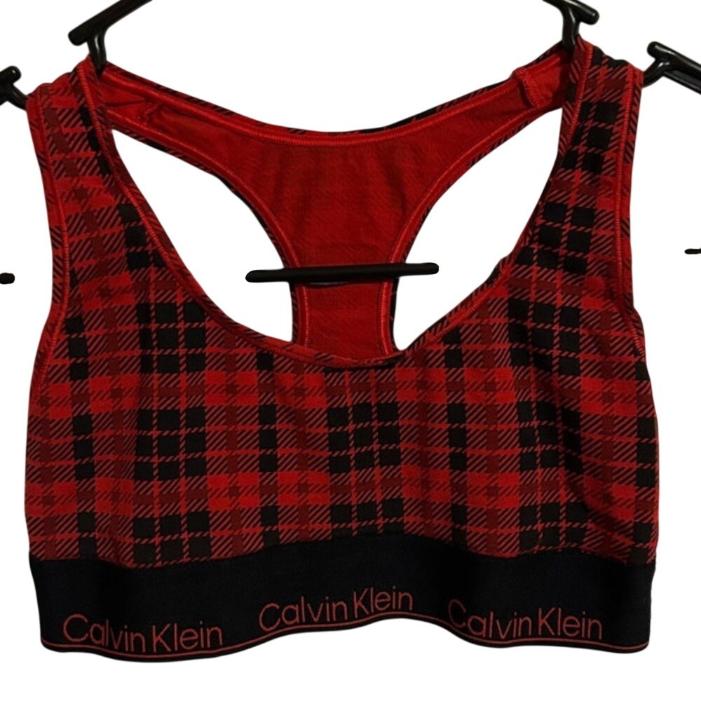 Calvin Klein Red and‎ Black Plaid Sports Bra